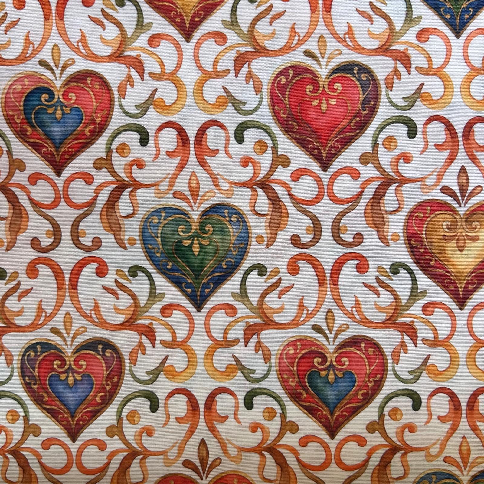 Loneta de decoração-Corações-Floral-Laranja