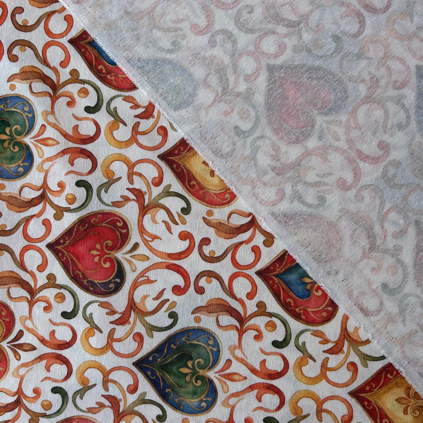 Loneta de decoração-Corações-Floral-Laranja