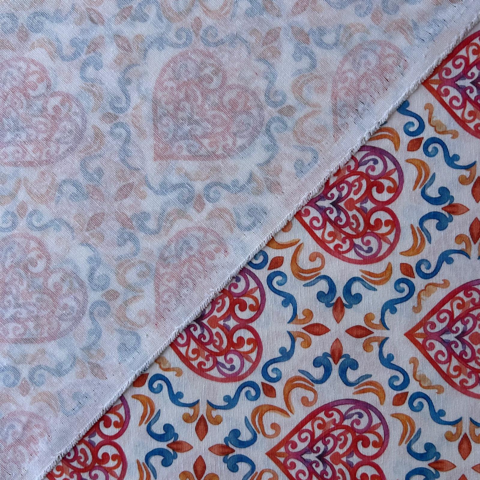 Loneta de decoração-Corações-Floral-Vermelho