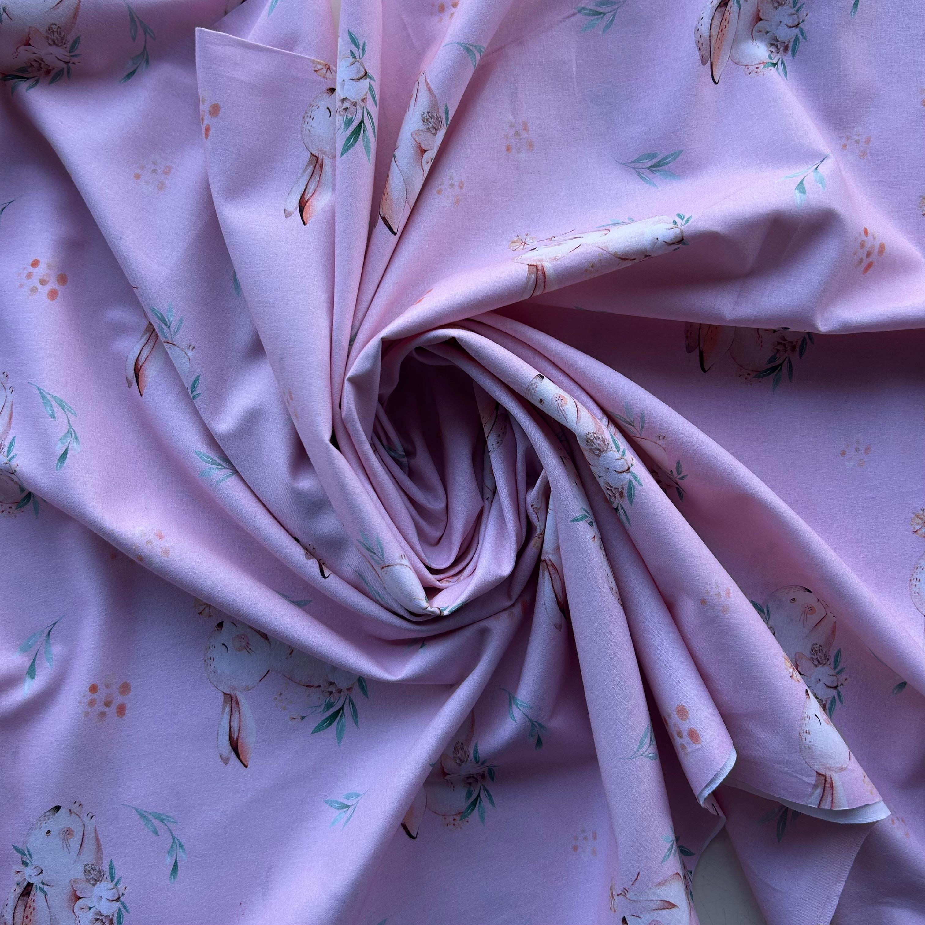 Algodão Estampado Coelho Rosa