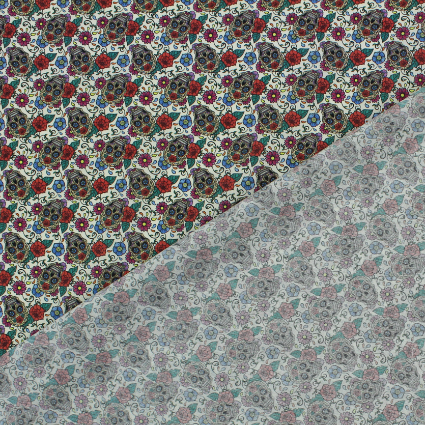 Algodão Estampado - Caveira - azul & vermelho Algodões Estampados Tecido para Decoração e Vestuário 