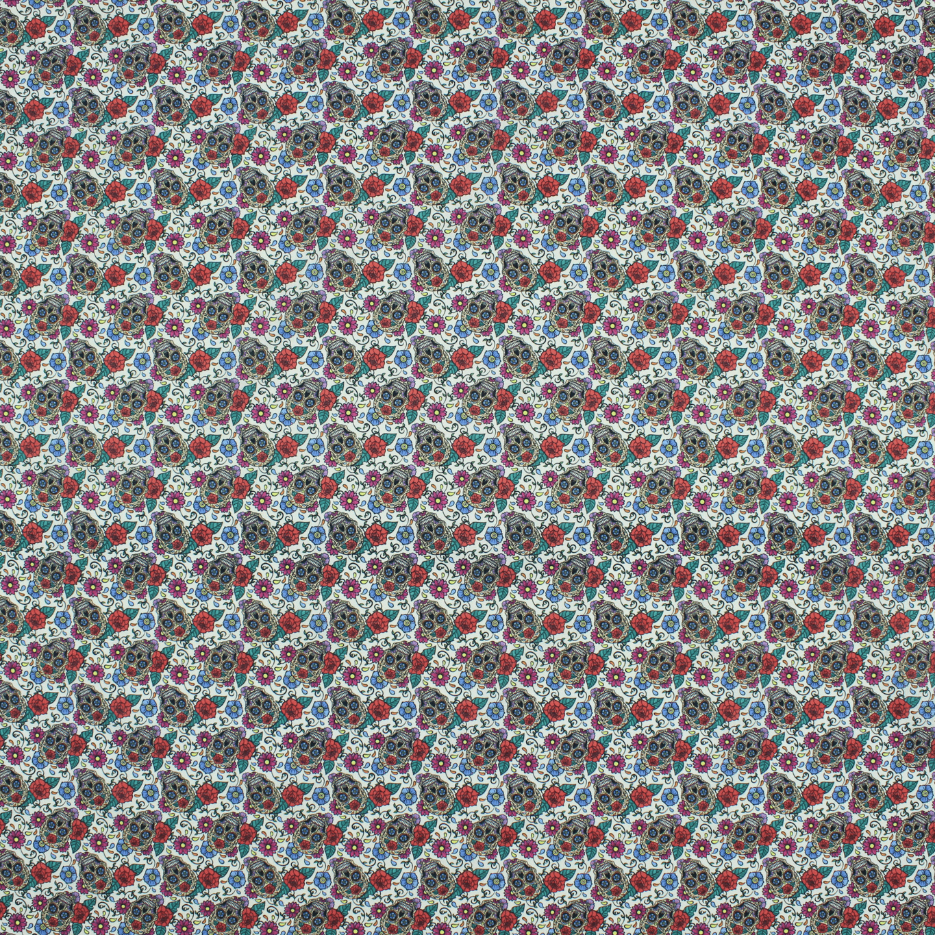 Algodão Estampado - Caveira - azul & vermelho Algodões Estampados Tecido para Decoração e Vestuário 