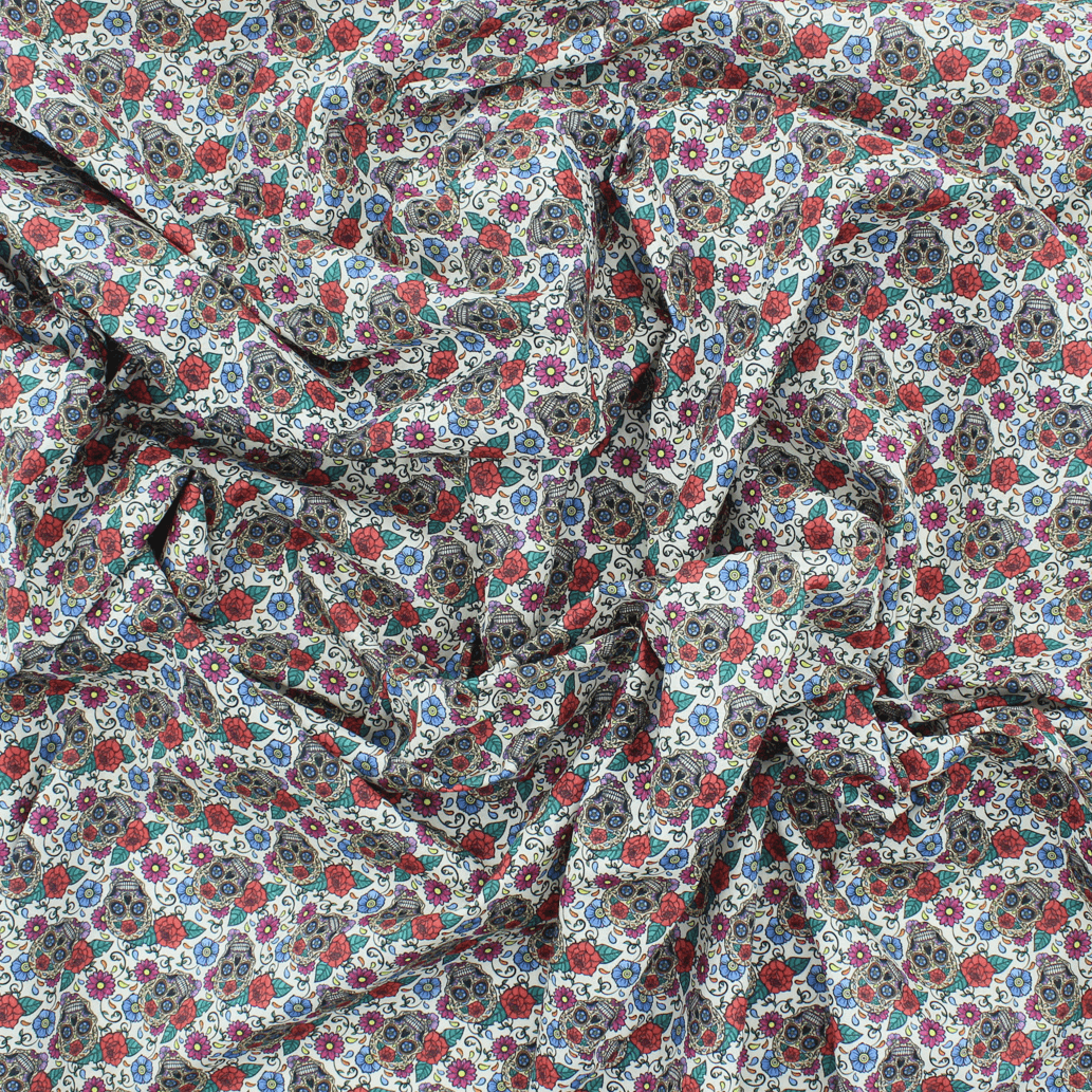 Algodão Estampado - Caveira - azul & vermelho Algodões Estampados Tecido para Decoração e Vestuário 