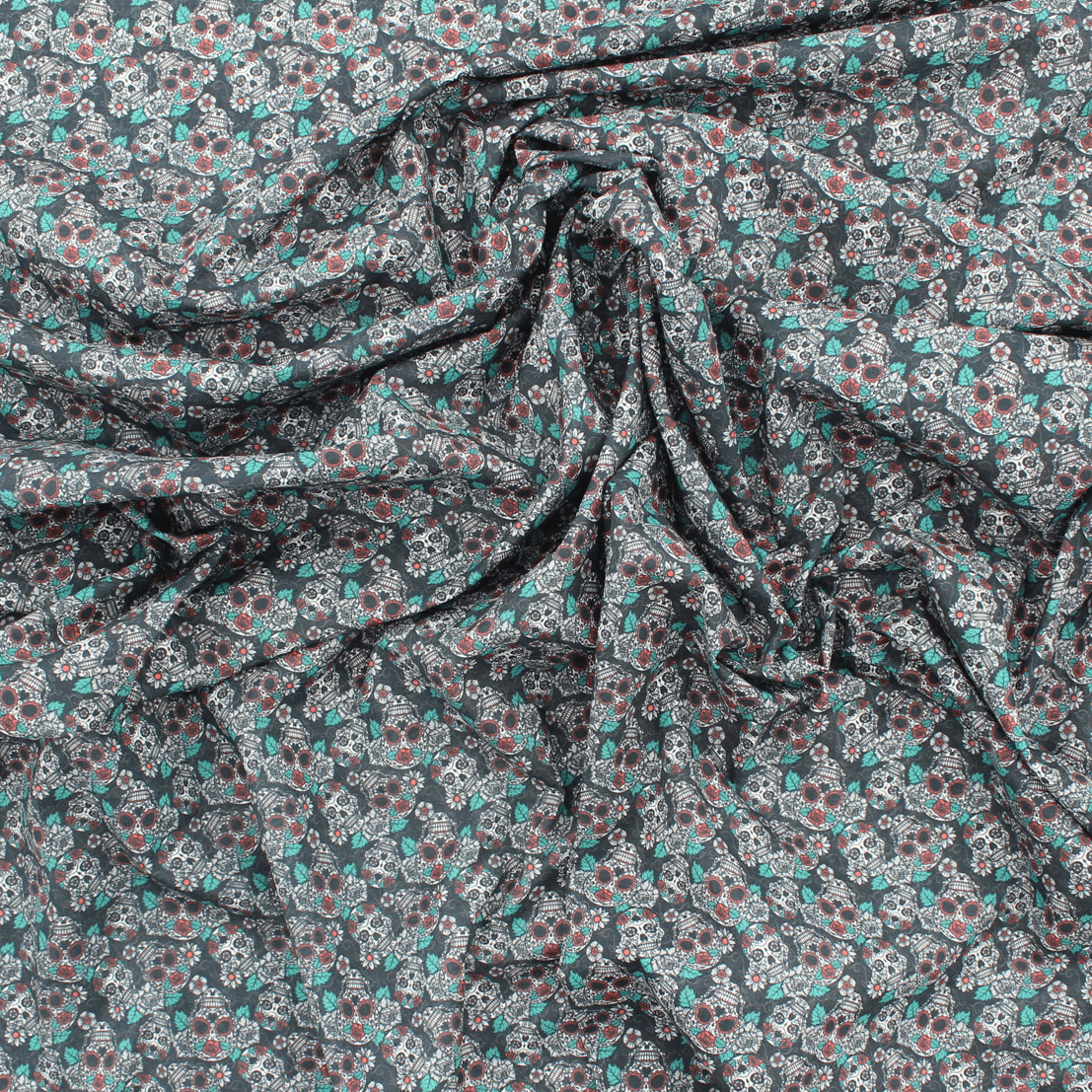 Algodão Estampado - Caveira - preto & azul Algodões Estampados Tecido para Decoração e Vestuário 
