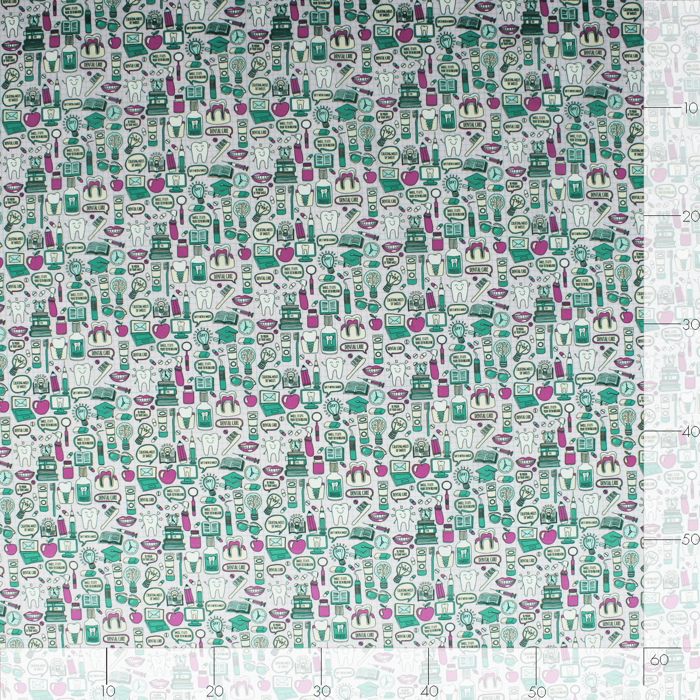 Algodão Estampado - Dentista - verde Algodões Estampados Tecido para Decoração e Vestuário 