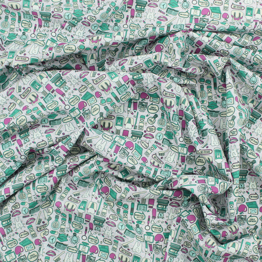 Algodão Estampado - Dentista - verde Algodões Estampados Tecido para Decoração e Vestuário 