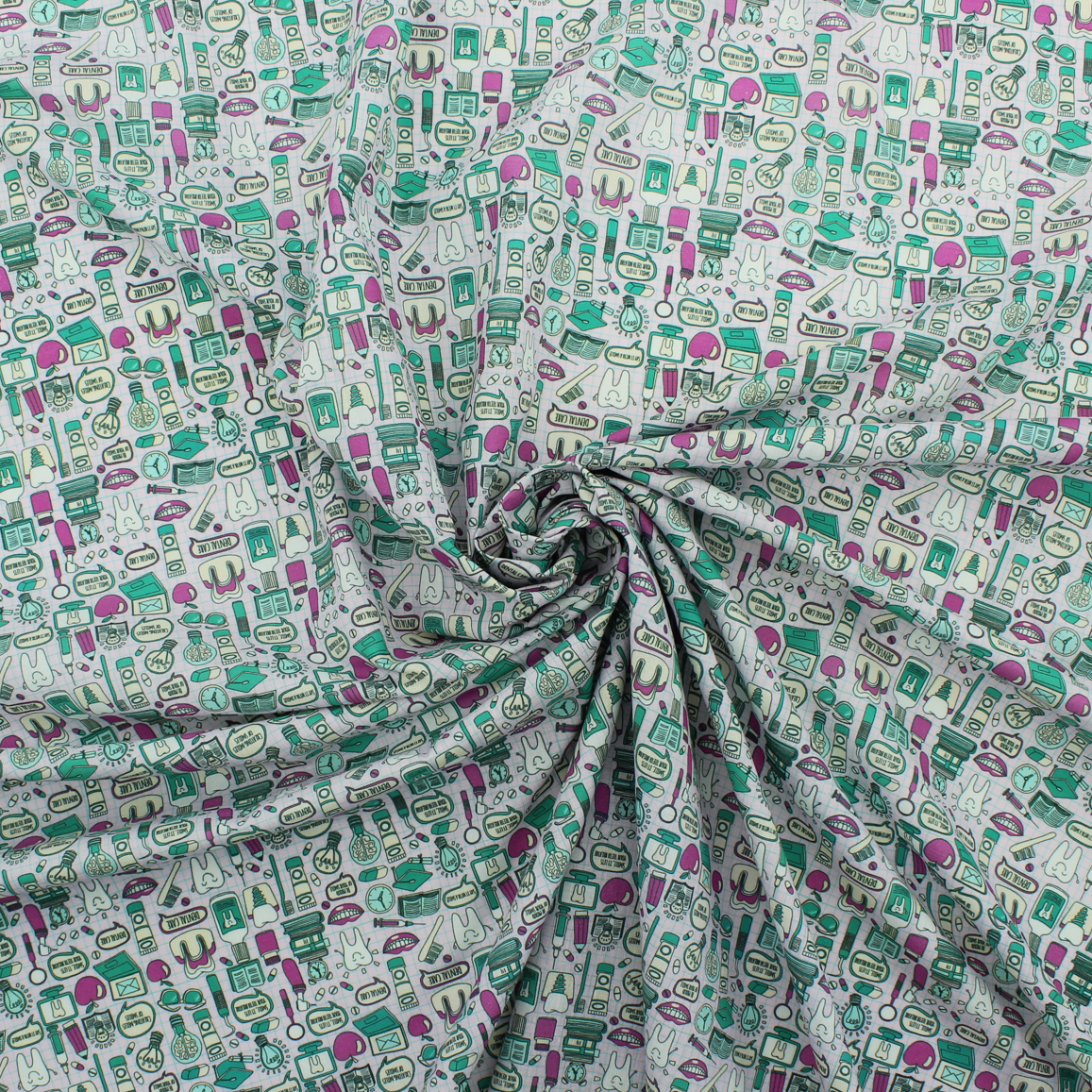 Algodão Estampado - Dentista - verde Algodões Estampados Tecido para Decoração e Vestuário 