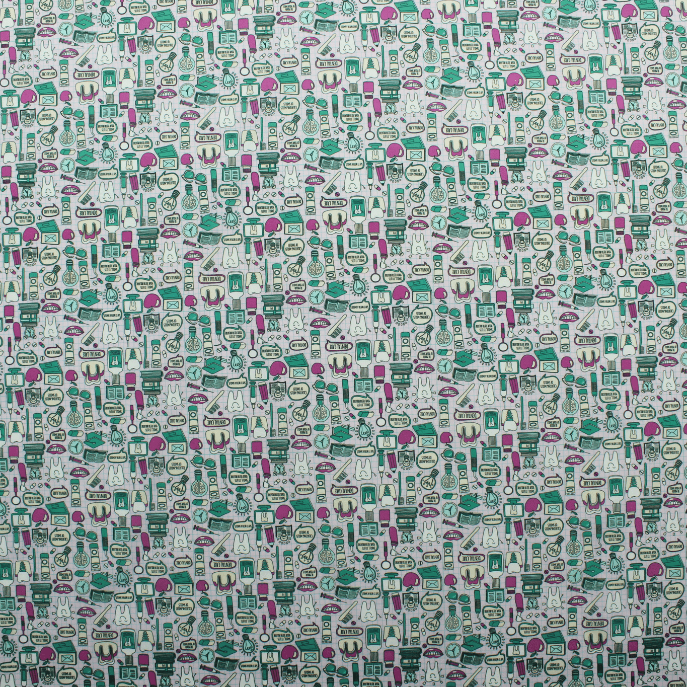 Algodão Estampado - Dentista - verde Algodões Estampados Tecido para Decoração e Vestuário 