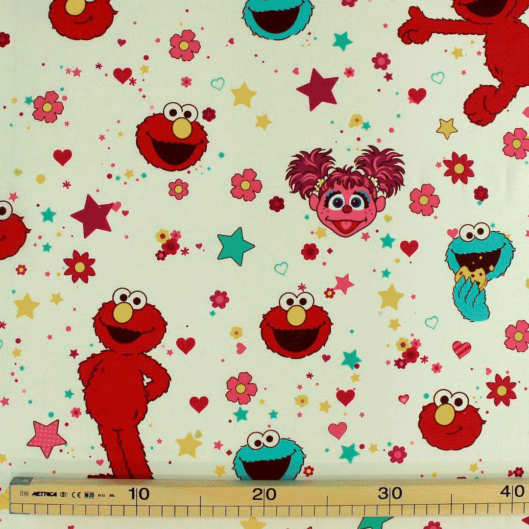 Algodão estampado - Disney Rua Sésamo - branco Algodões Estampados Tecido para Decoração e Vestuário 