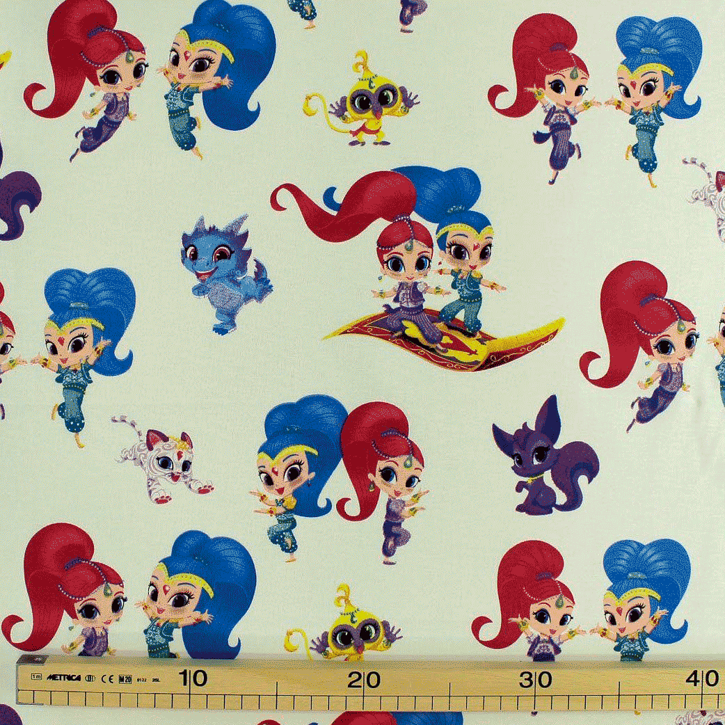 Algodão estampado - Disney Shimmer and Shine - branco Algodões Estampados Tecido para Decoração e Vestuário 
