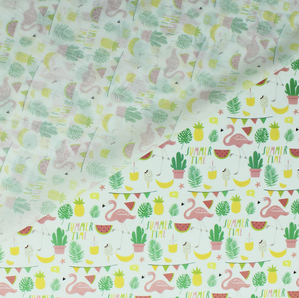 Algodão Estampado - Flamingos - verde Algodões Estampados Tecido para Decoração e Vestuário 