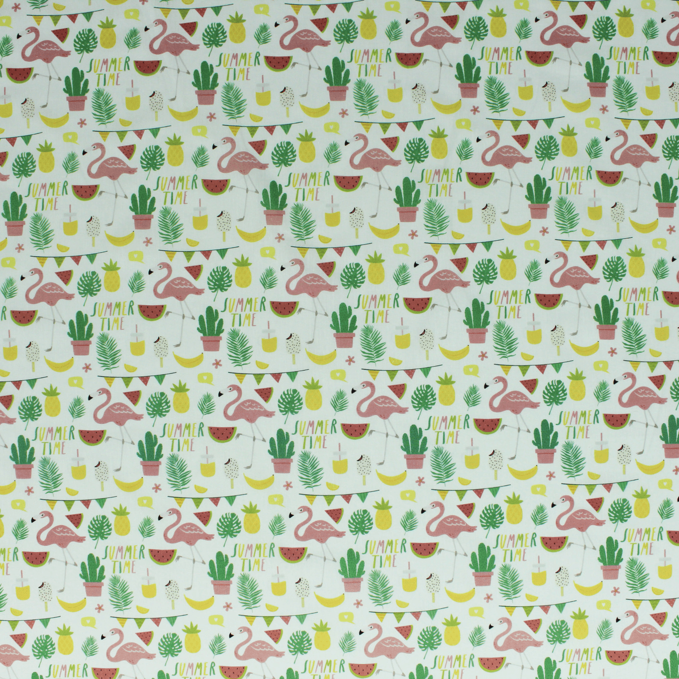 Algodão Estampado - Flamingos - verde Algodões Estampados Tecido para Decoração e Vestuário 