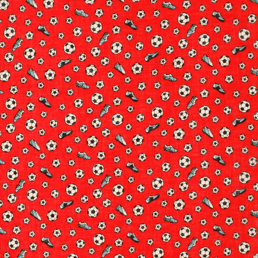 Algodão Estampado Futebol - vermelho Algodões Estampados Tecido para Decoração e Vestuário 