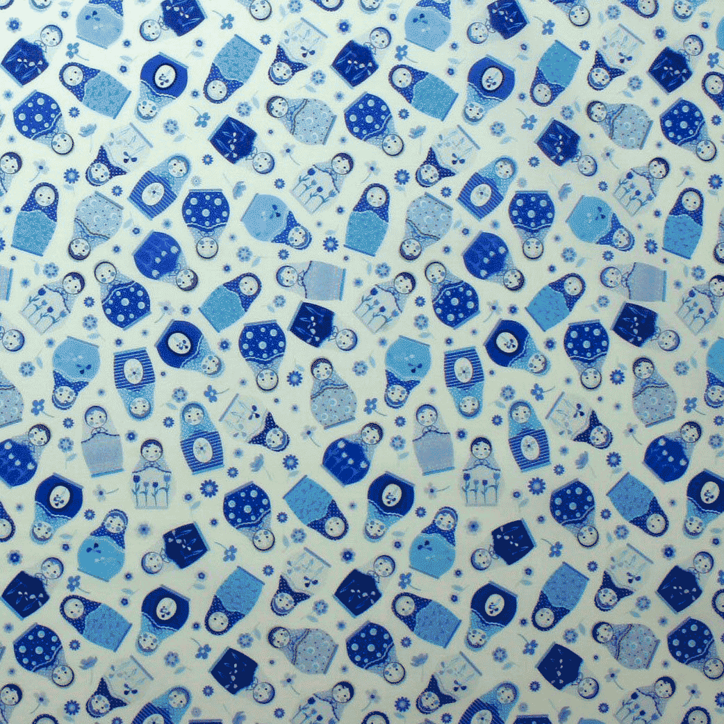 Algodão Estampado - Matrioscas - Azul Bébé Algodões Estampados Tecido para Decoração e Vestuário 