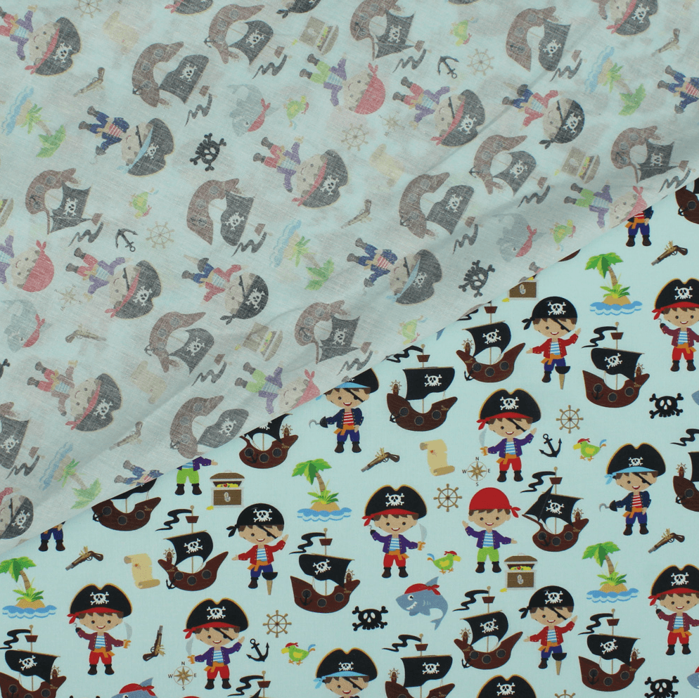 Algodão Estampado - Piratas - azul Algodões Estampados Tecido para Decoração e Vestuário 