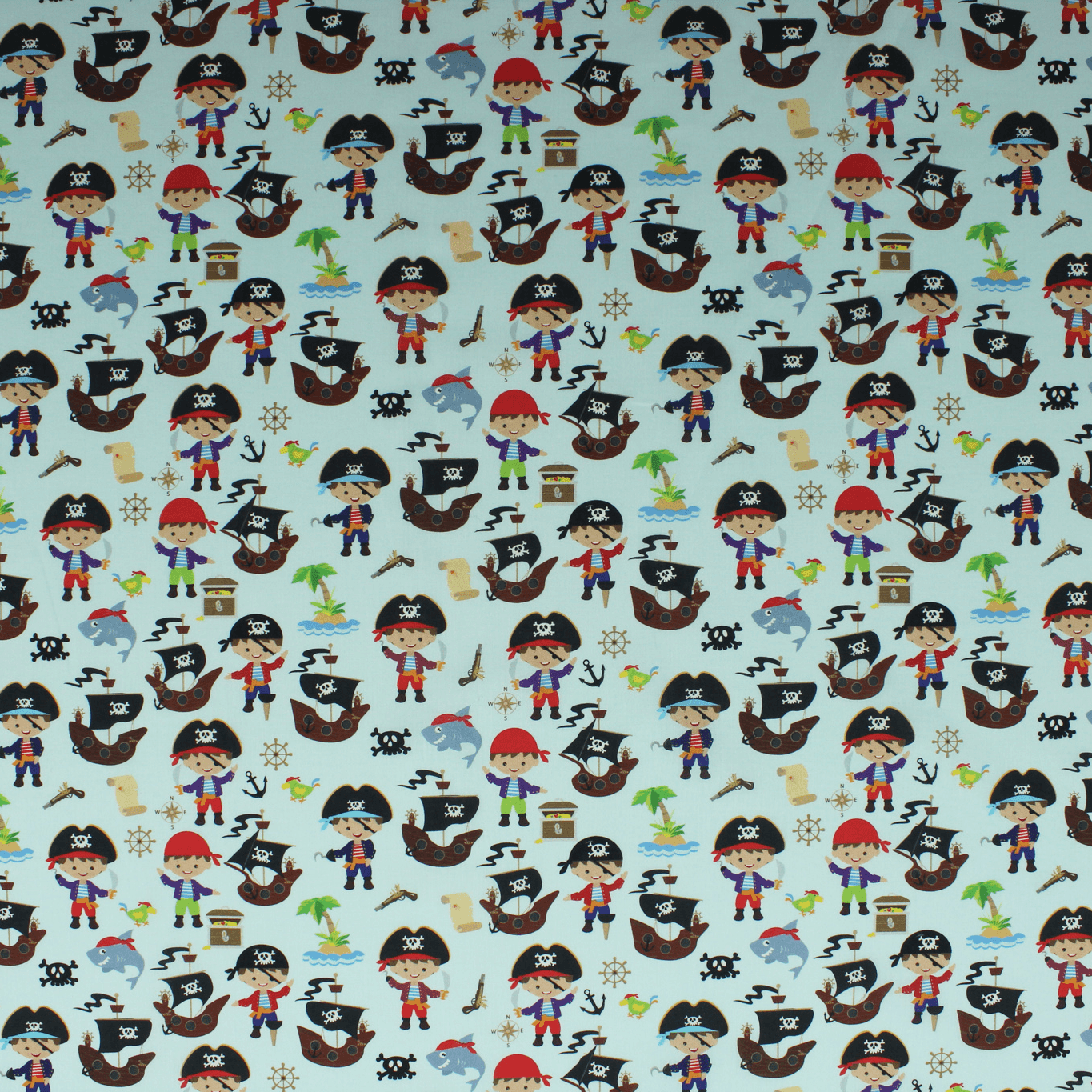 Algodão Estampado - Piratas - azul Algodões Estampados Tecido para Decoração e Vestuário 