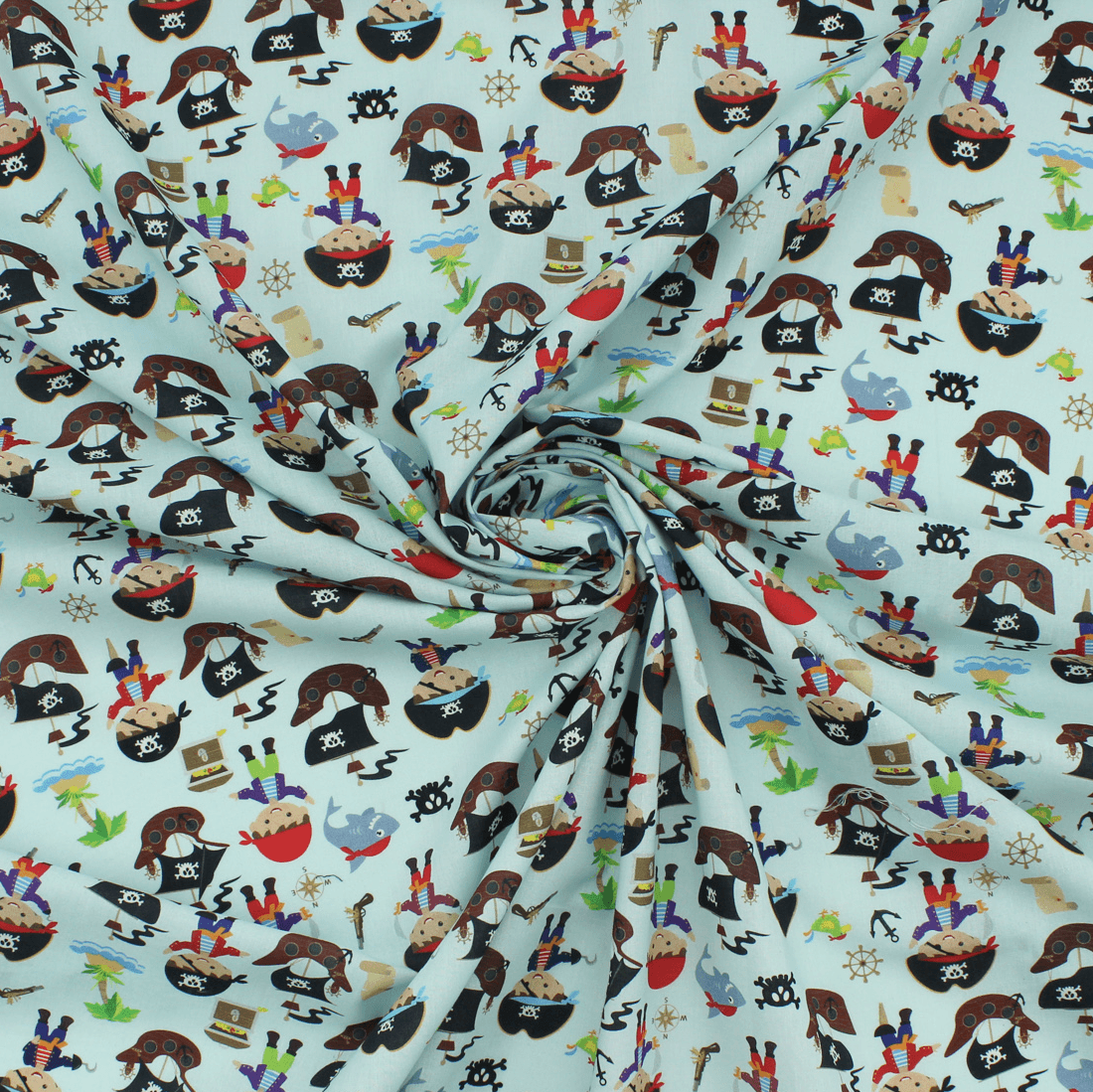 Algodão Estampado - Piratas - azul Algodões Estampados Tecido para Decoração e Vestuário 