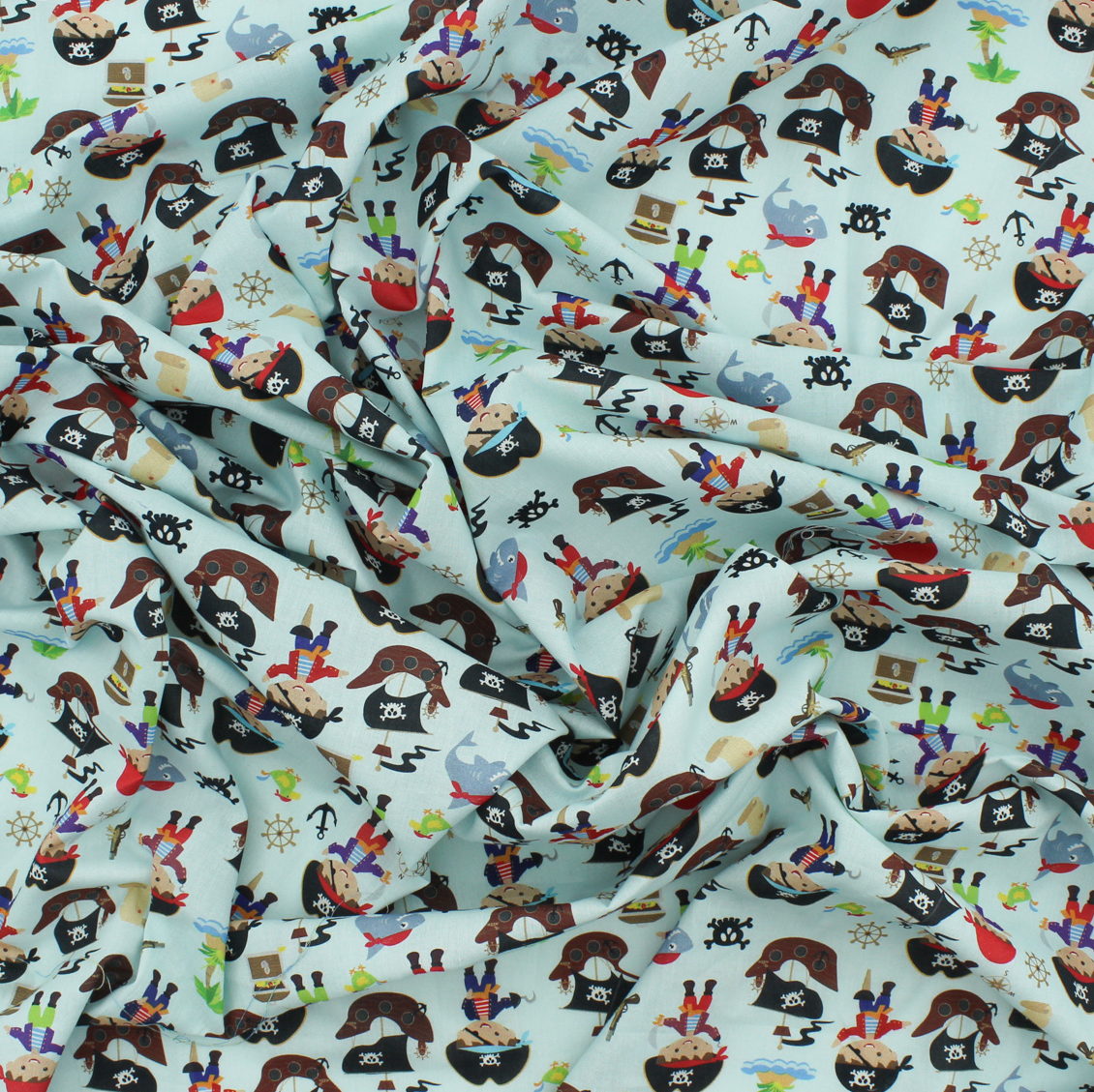 Algodão Estampado - Piratas - azul Algodões Estampados Tecido para Decoração e Vestuário 