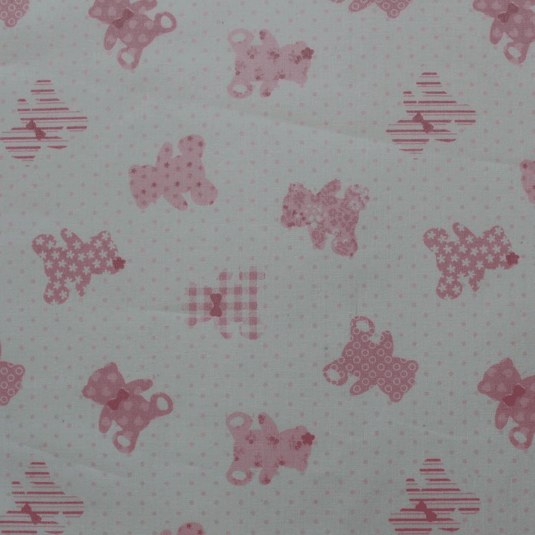 Algodão estampado ursinho e pintas - rosa Algodões Estampados Tecido para Decoração e Vestuário 