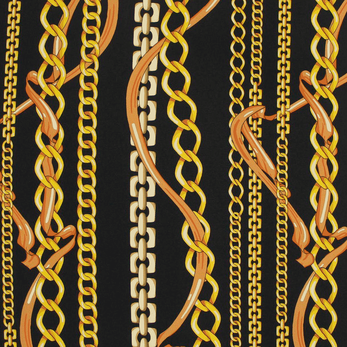 Camiseiro Estampado correntes - dourado e preto Sedas Poliéster Tecido para Vestuário 