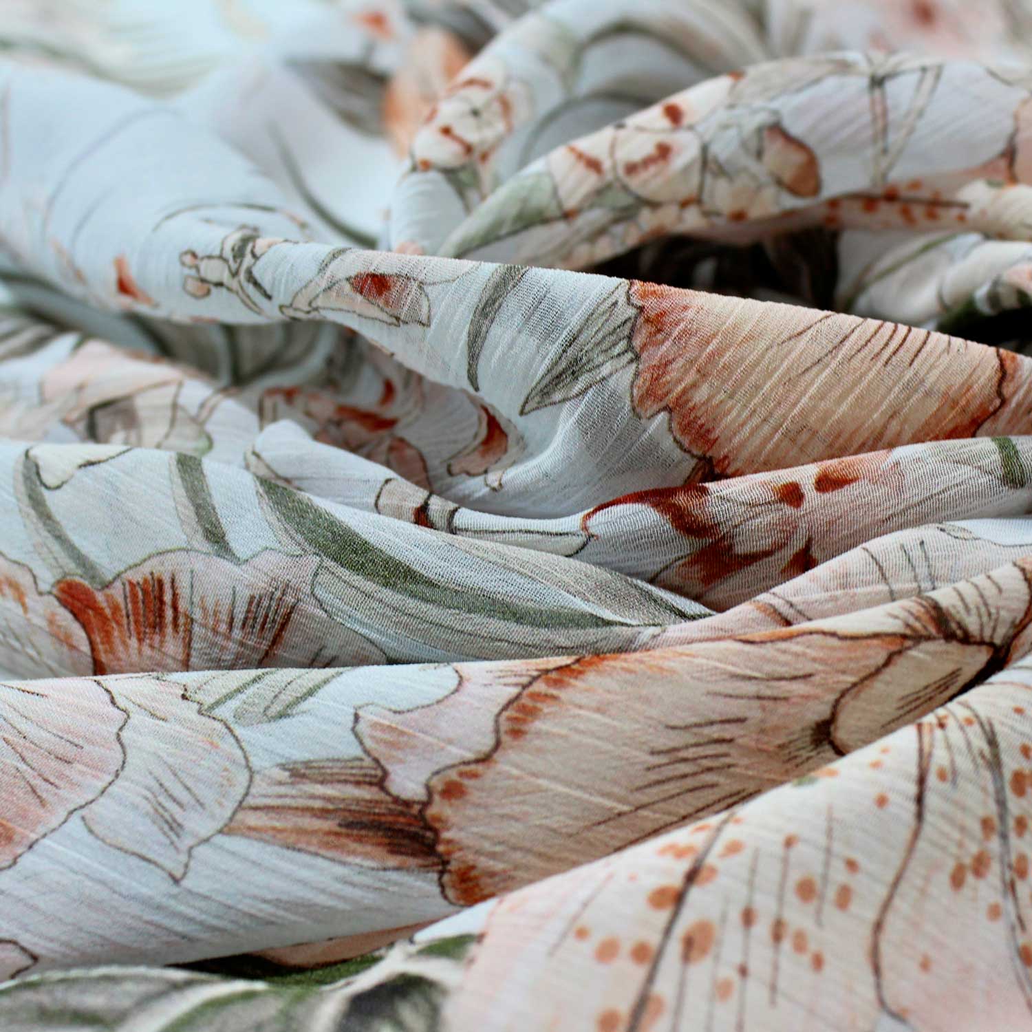 Retalho Camiseiro Translúcido Floral - azul & coral Retalhos Feira dos Tecidos Online 