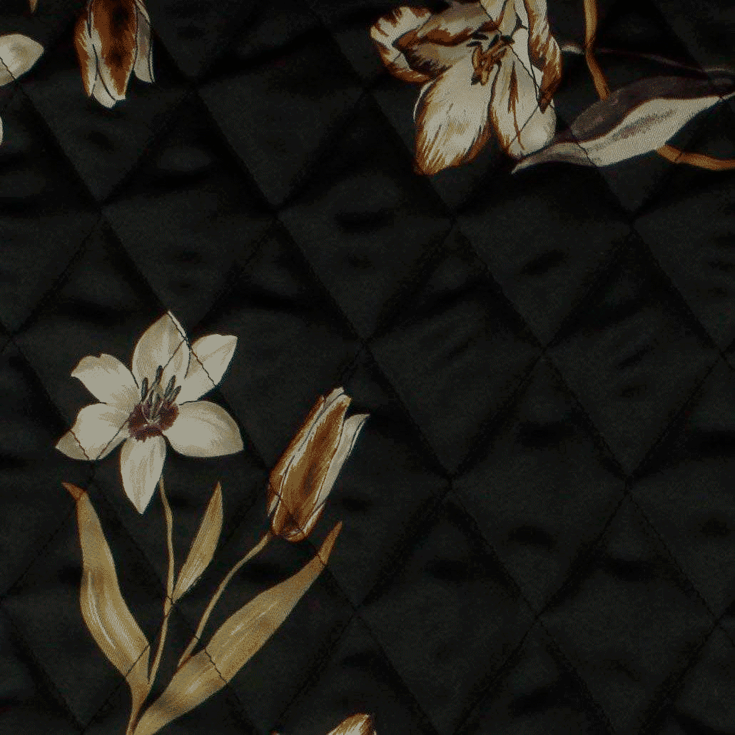 Tecido Acolchoado Estampado Flores - Preto Acolchoados Tecido para Decoração e Vestuário 
